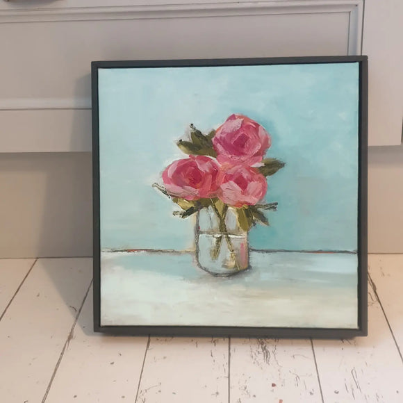 SALE  Jar of Tea Roses - Original Oil 320x 320 Framed