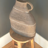 Large BlackClay Vessel with Inlaid White Clay and Handle