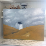 SALE 'Little Cottage in a Ochre Field' Mixed media painting 1000 x 750 mm