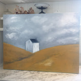 SALE 'Little Cottage in a Ochre Field' Mixed media painting 1000 x 750 mm