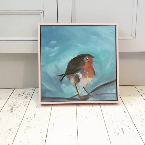 Framed Oil on Canvas - Blue Robin